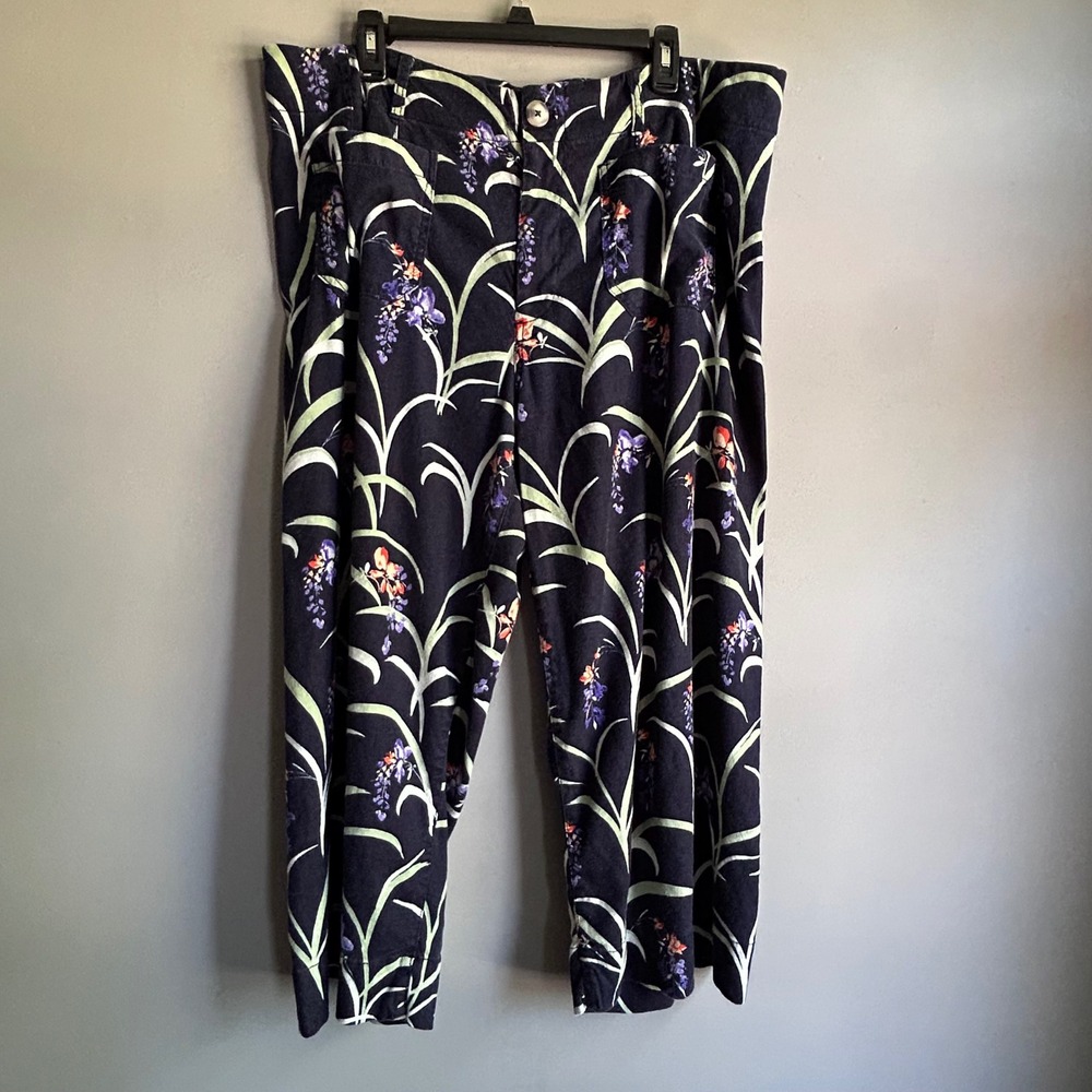 Maeve‎ Anthropologie The Colette Floral Wide Leg Cropped Pants Navy 20W